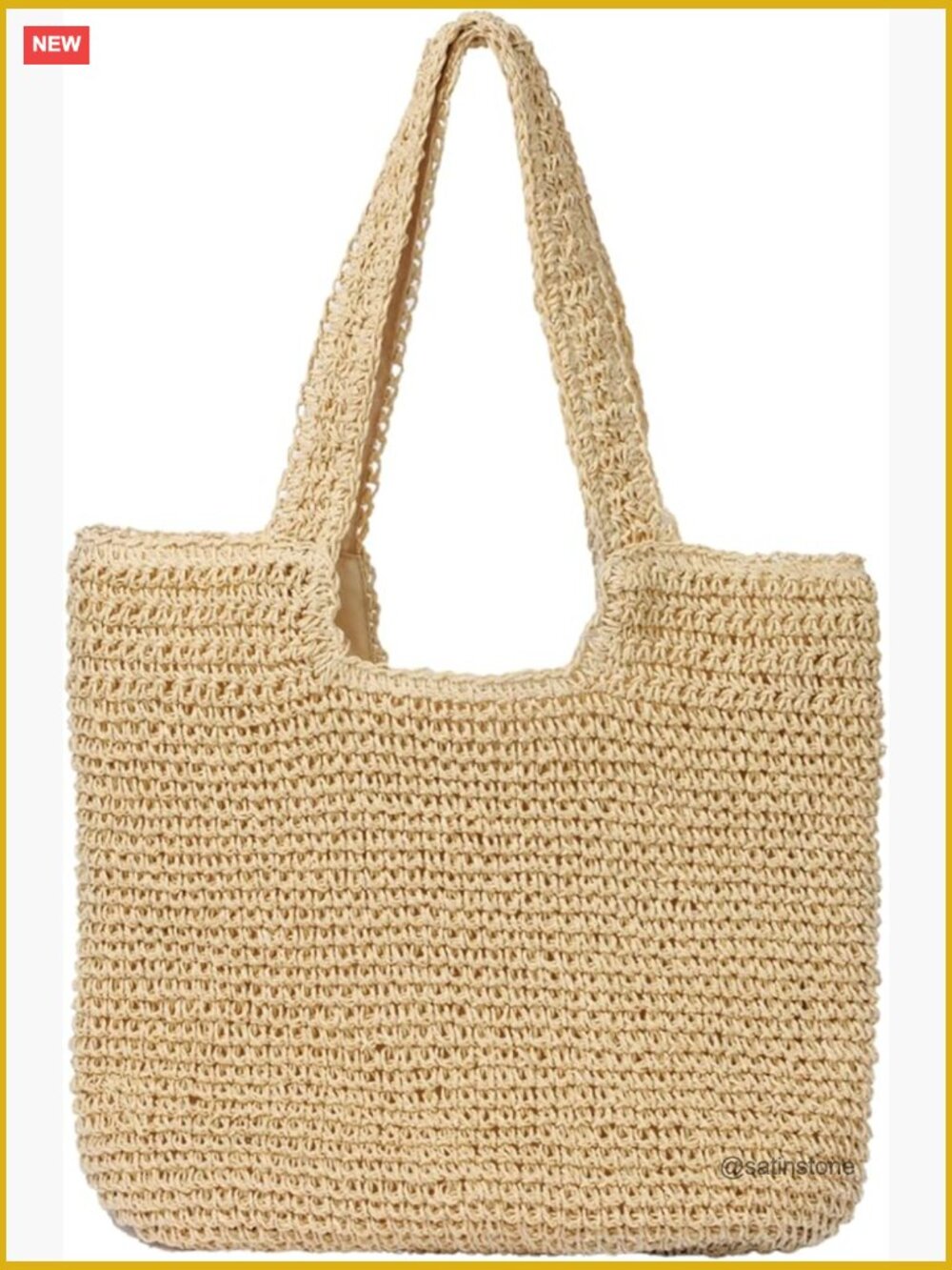 Large Handwoven Straw Shoulder Bag Tote with Zipper Closure